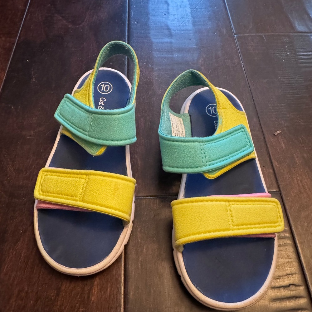 Cat & Jack Yellow and Teal Kids Velcro Sandals